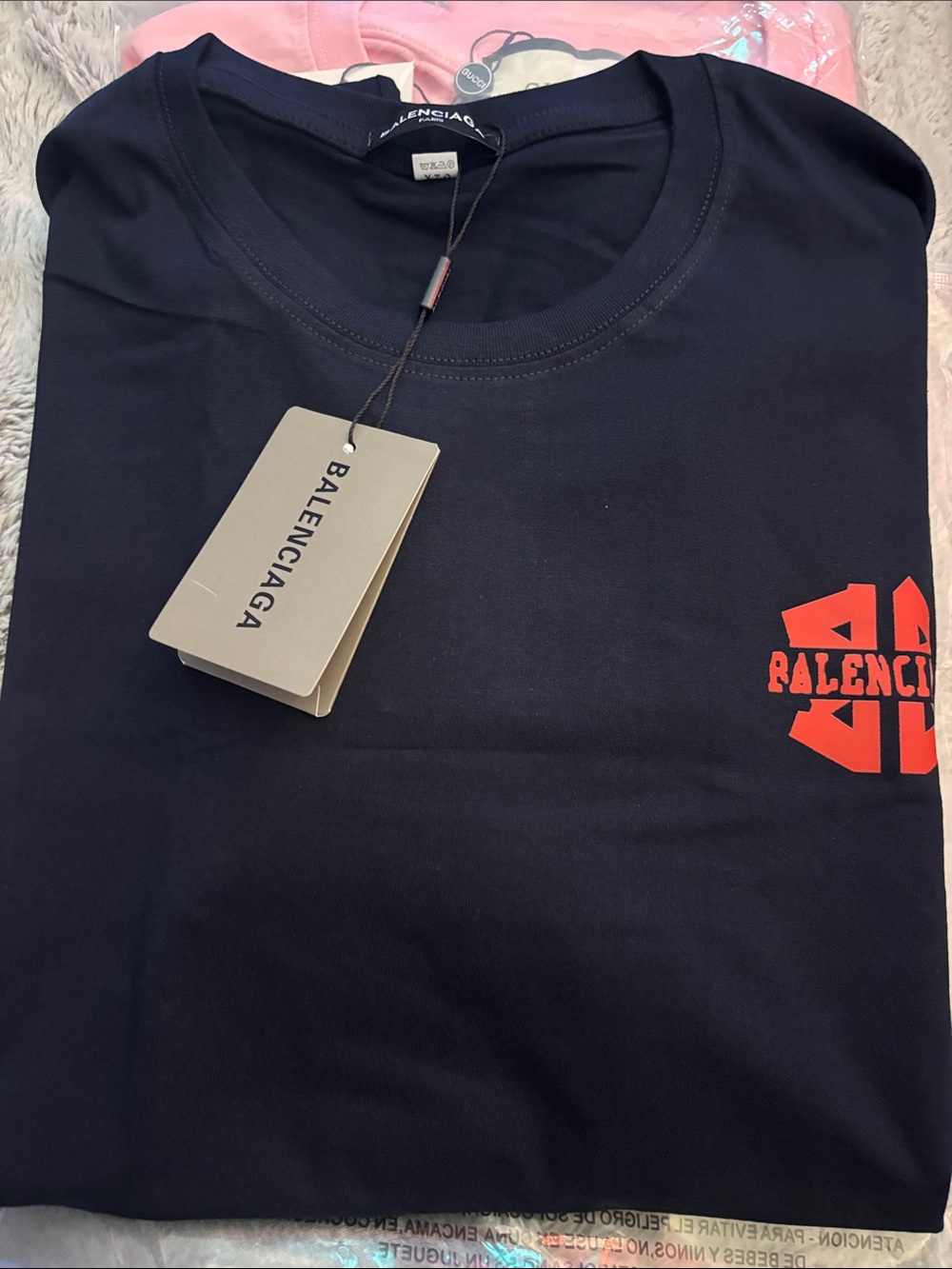 Balenciaga Navy T-Shirt with Red Logo